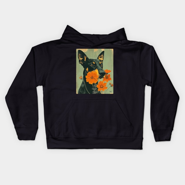 Doberman Flowers Photo Art Design For Dog Onwer Kids Hoodie by karishmamakeia